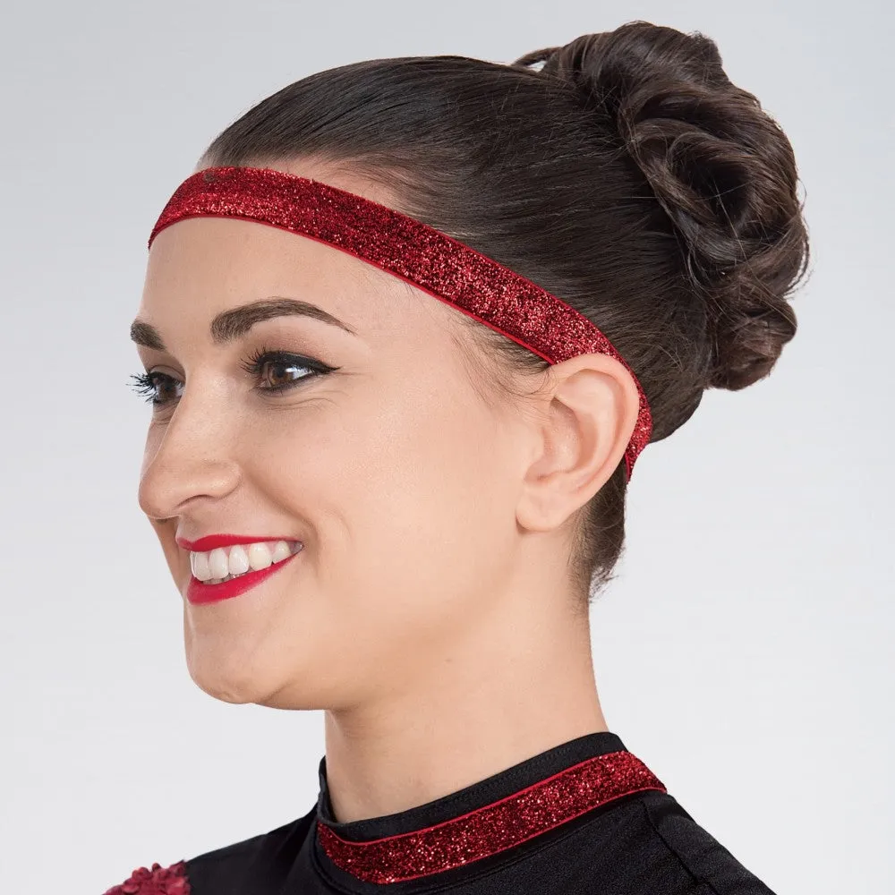 1st Position Black & Red Cap Sleeved Sequin Dance Unitard with Cutaway Panels