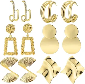 6 Pairs Gold Drop Dangle Earrings for Women Geometric Statement Earring Exaggerated Twisted Gold Earrings Set Jewelry for Women