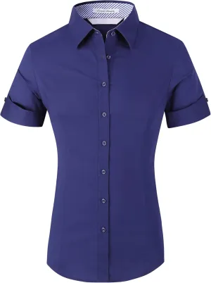 Alex Vando Womens Dress Shirts Wrinkle Free Solid Color Stretch Work Shirt