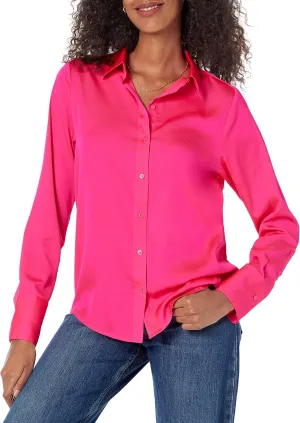 Amazon Essentials Women's Classic-Fit Satin Button Down Blouse (Available in Plus Size)
