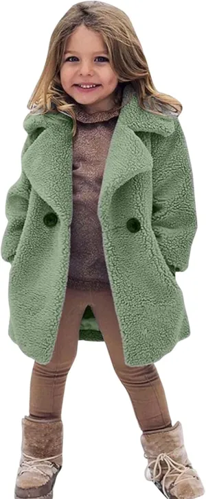 Baby Girls Faux Fur Teddy Long Coat Tollder Kids Winter Fleece Jacket Warm Outwear Clothes