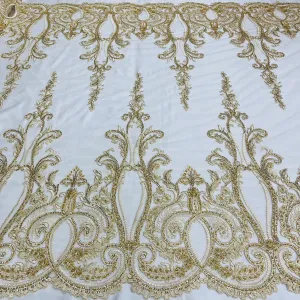 Beaded & Corded Bridal Lace Fabric Embroidered on 100% Polyester Net Mesh | Lace USA - 97206W-HB