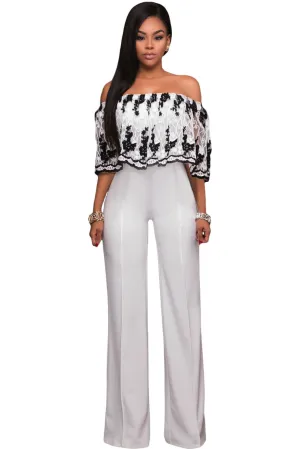 Black Embroidery Ruffle Overlay Strapless Jumpsuit