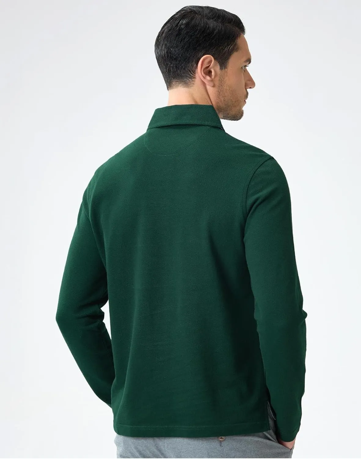 Cotton Pique Polo Shirts for Men Long Sleeve Casual Comfort Moisture Wicking Regular Fit