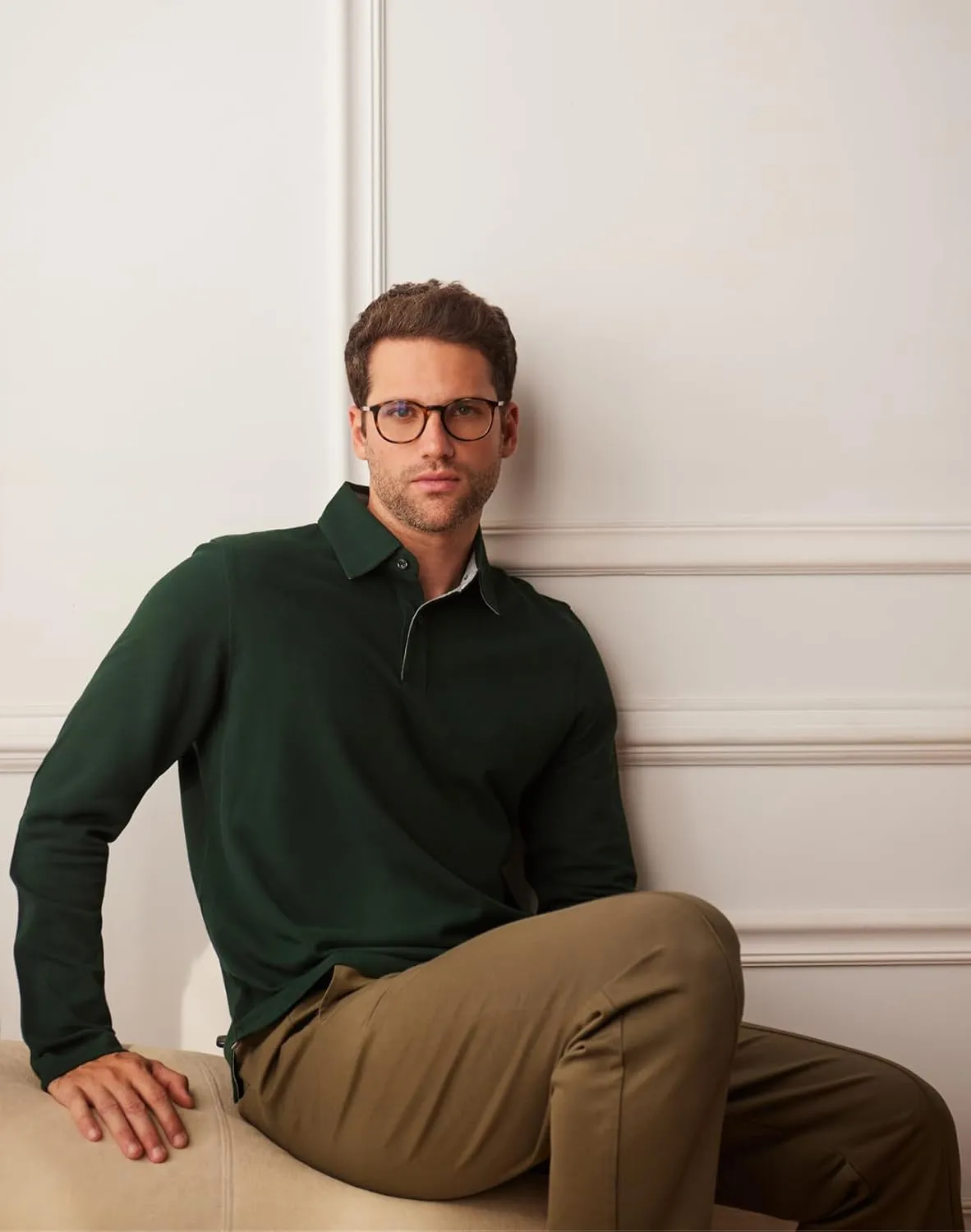 Cotton Pique Polo Shirts for Men Long Sleeve Casual Comfort Moisture Wicking Regular Fit