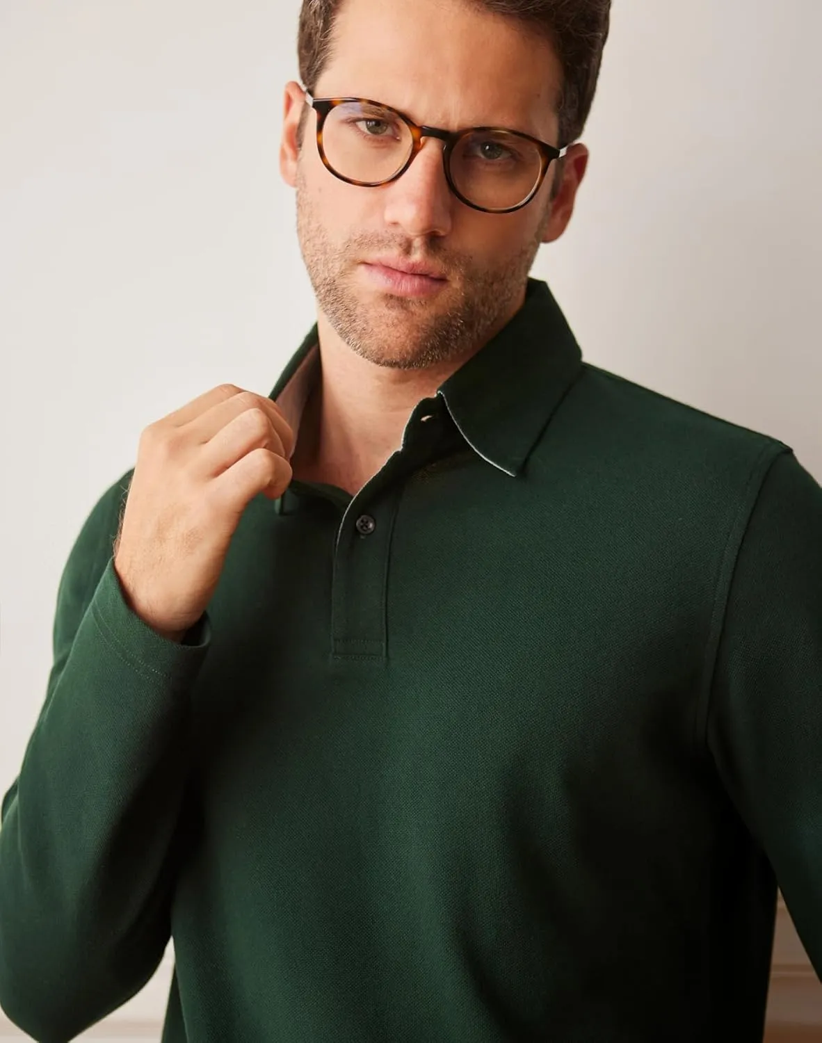 Cotton Pique Polo Shirts for Men Long Sleeve Casual Comfort Moisture Wicking Regular Fit