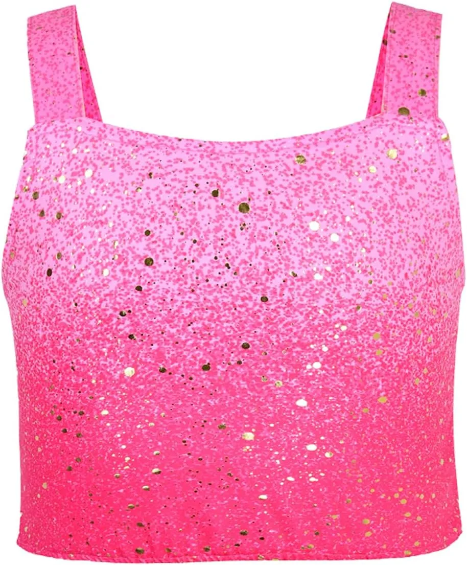 Girls Sparkly 2 Pieces Outfit Kids Crop Top and Skirt Set Birthday Music Party Dress Up