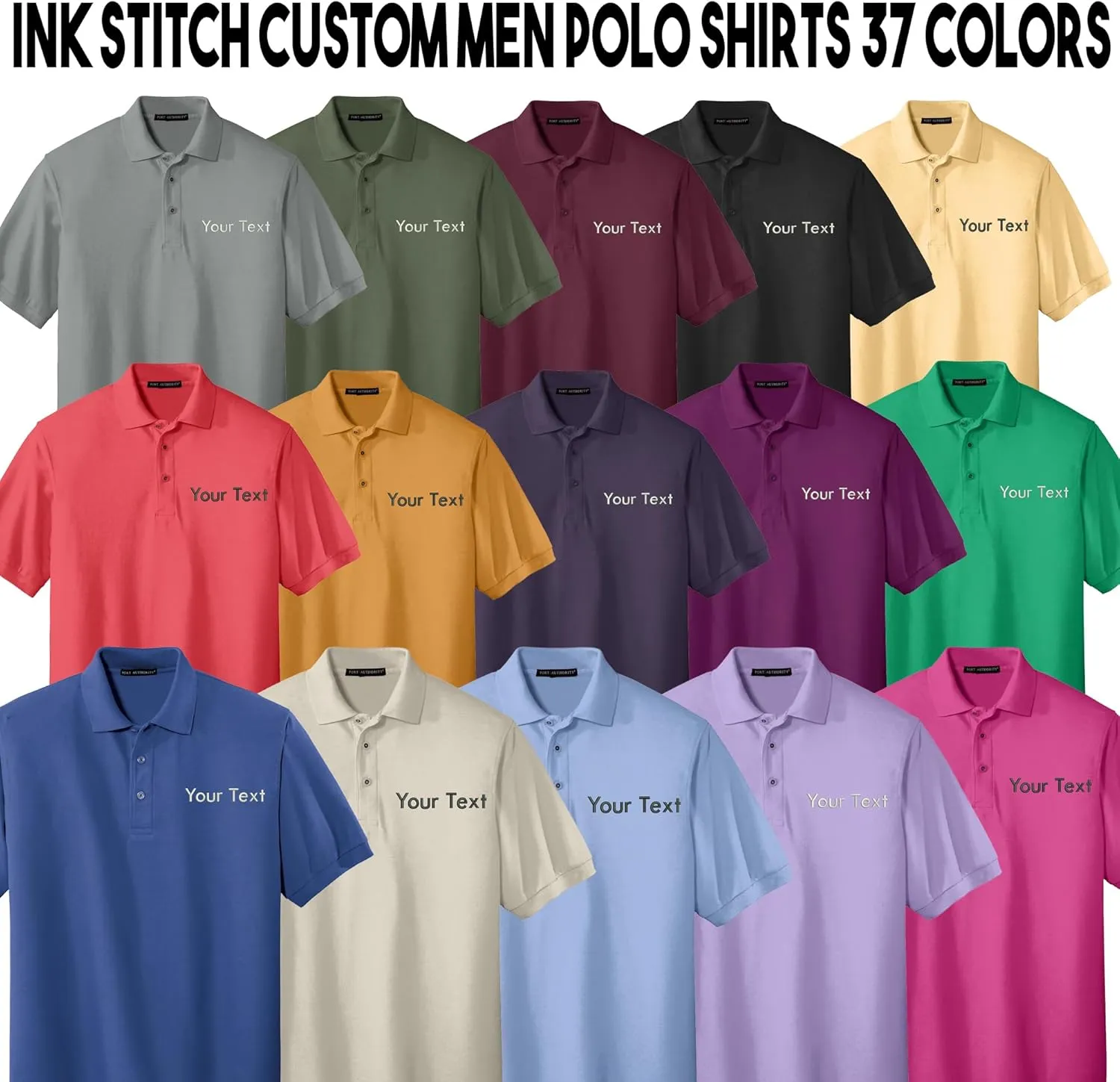 INK STITCH Men K500 Custom Stitching Silk Touch Polo Custom Shirts - 37 Colors