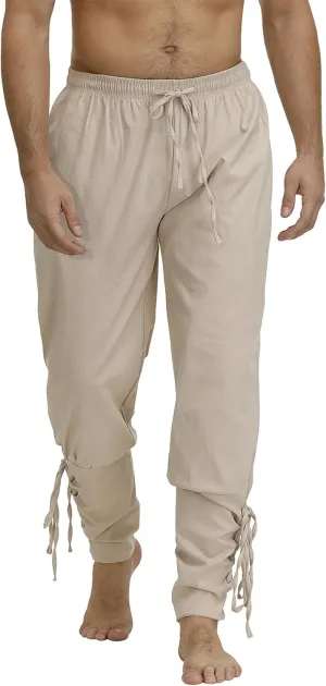 Men's Ankle Banded Cuff Renaissance Pants Medieval Viking Navigator Trousers Pirate Cosplay Costume with Drawstrings