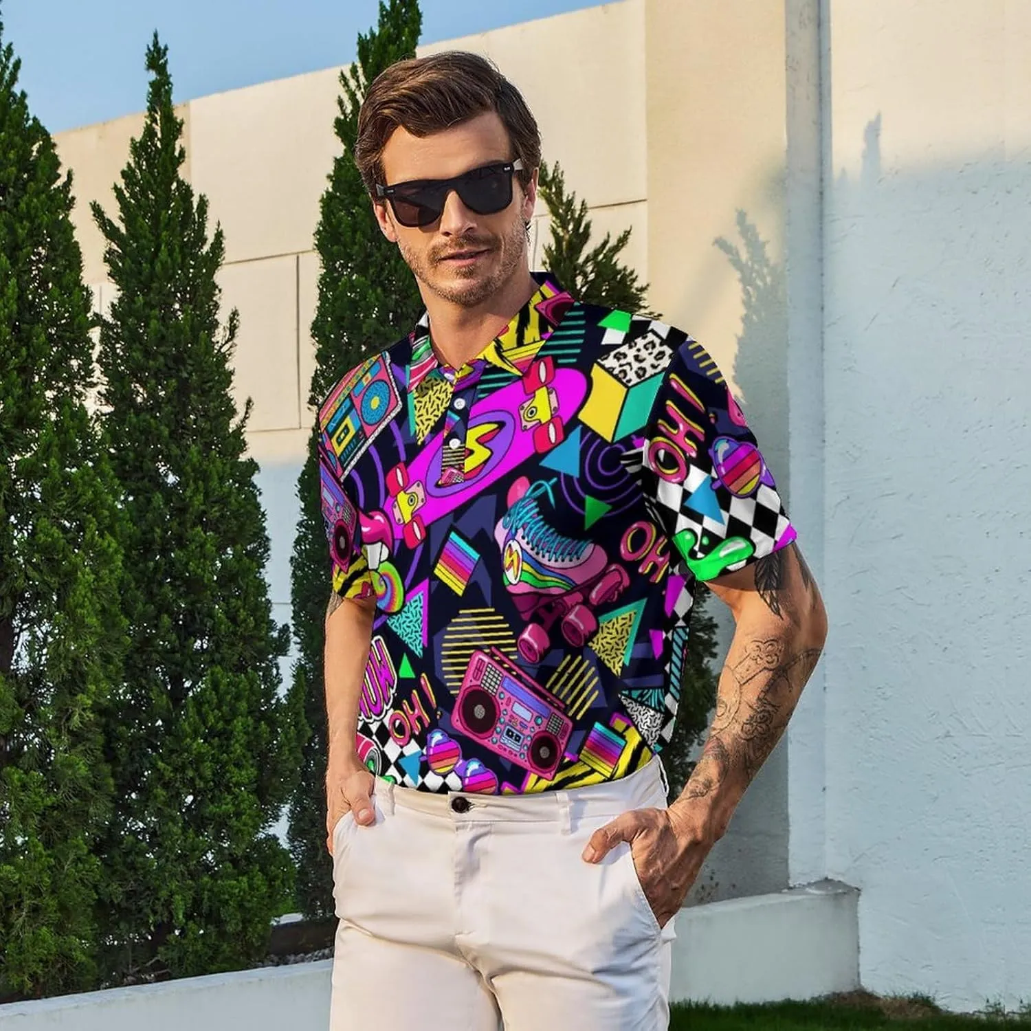 Men's Golf Shirts Moisture Wicking Quick Dry Performance Golf Polo Shirts for Men Fashion Print Short Sleeve Polo Shirts
