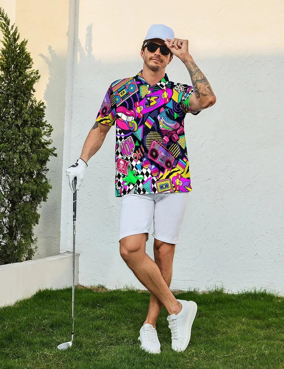 Men's Golf Shirts Moisture Wicking Quick Dry Performance Golf Polo Shirts for Men Fashion Print Short Sleeve Polo Shirts