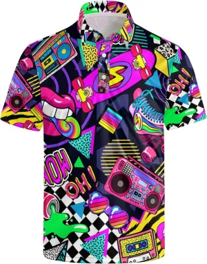 Men's Golf Shirts Moisture Wicking Quick Dry Performance Golf Polo Shirts for Men Fashion Print Short Sleeve Polo Shirts