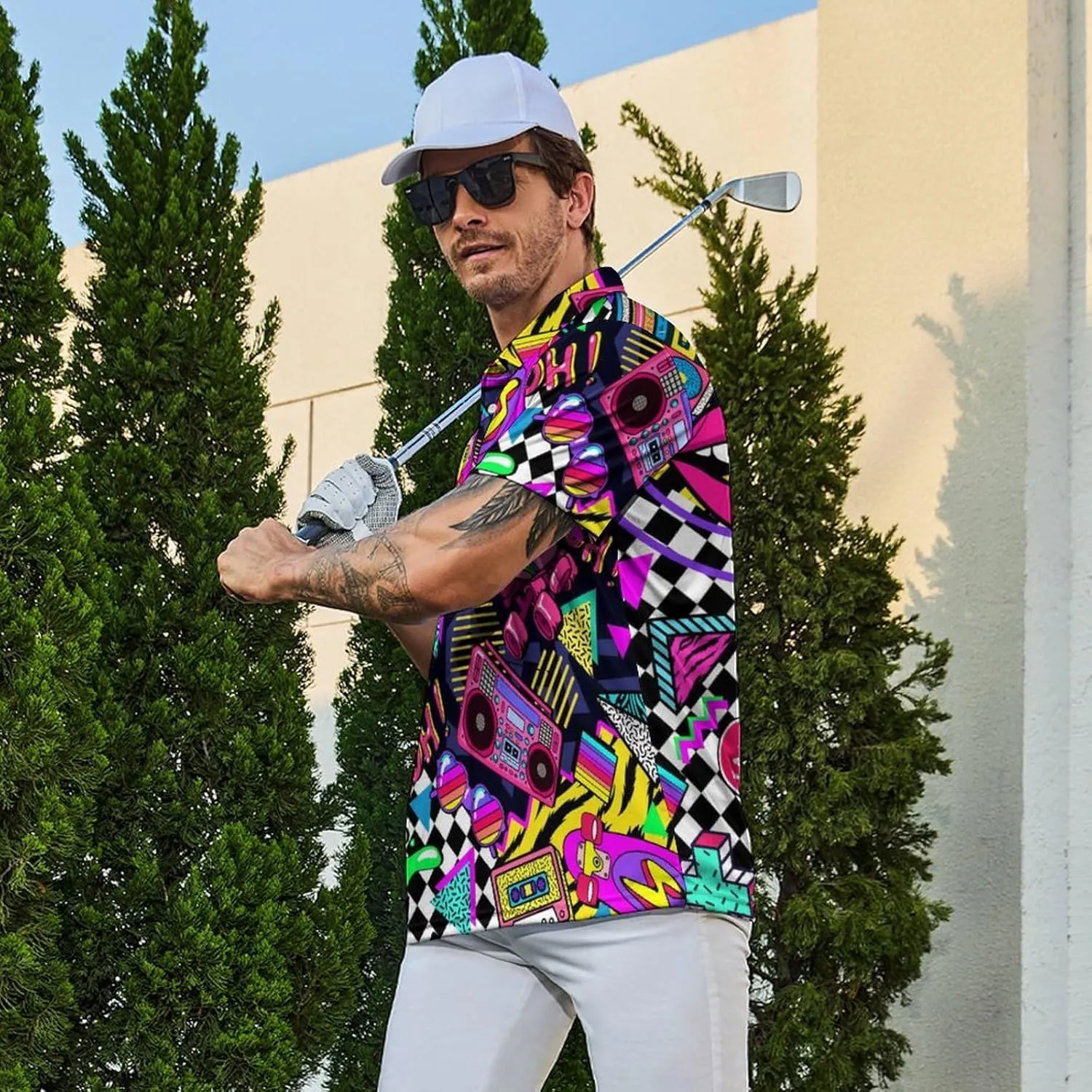 Men's Golf Shirts Moisture Wicking Quick Dry Performance Golf Polo Shirts for Men Fashion Print Short Sleeve Polo Shirts