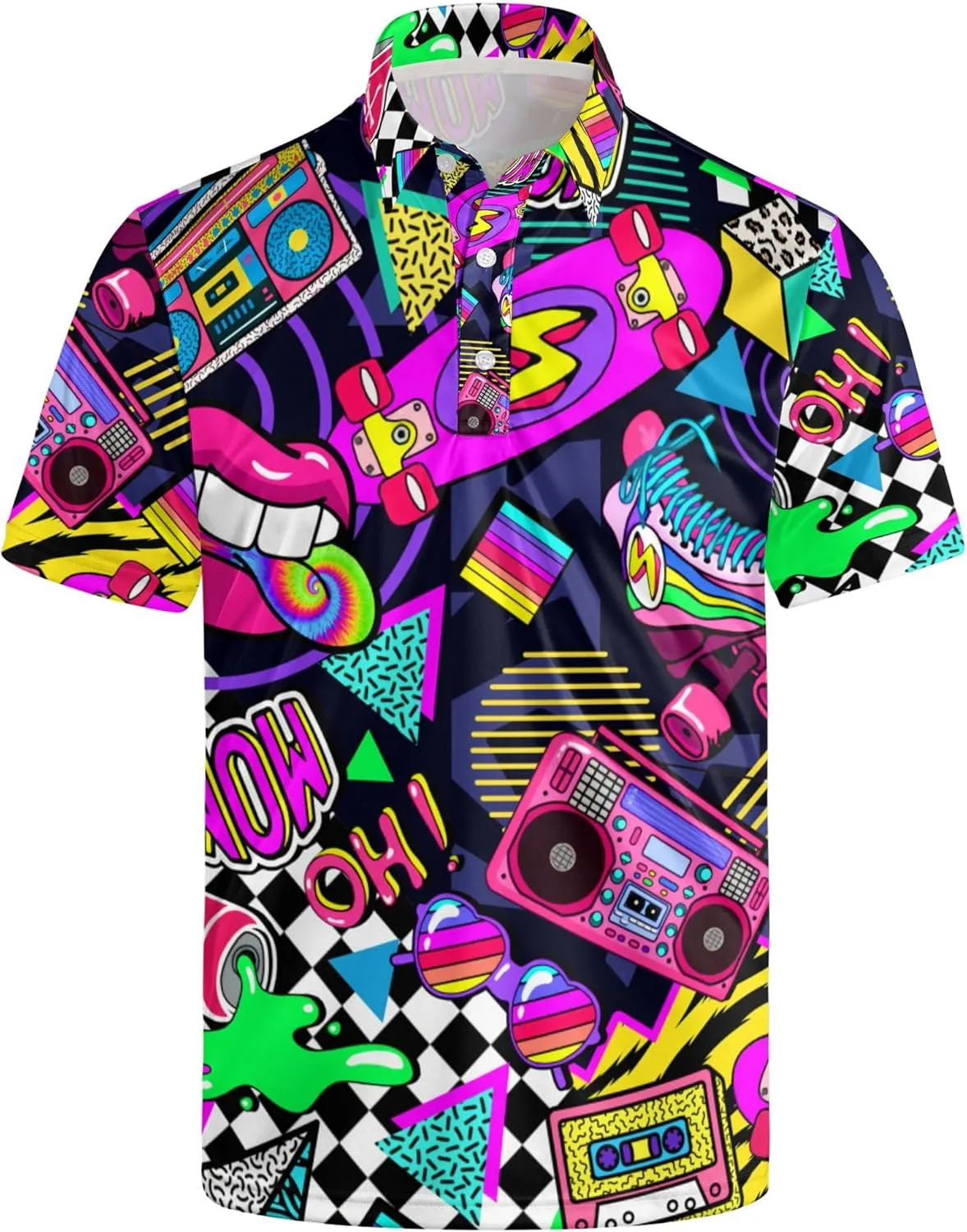 Men's Golf Shirts Moisture Wicking Quick Dry Performance Golf Polo Shirts for Men Fashion Print Short Sleeve Polo Shirts