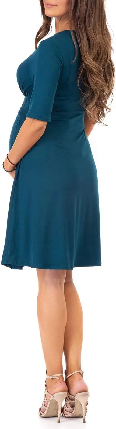 Mother Bee Maternity Knee Length Wrap Dress with Adjustable Belt