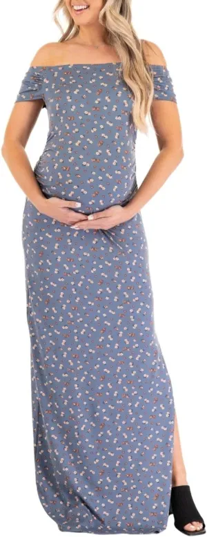 Mother Bee Maternity Short Sleeve Ruched Side Bodycon Dress with Side Slit