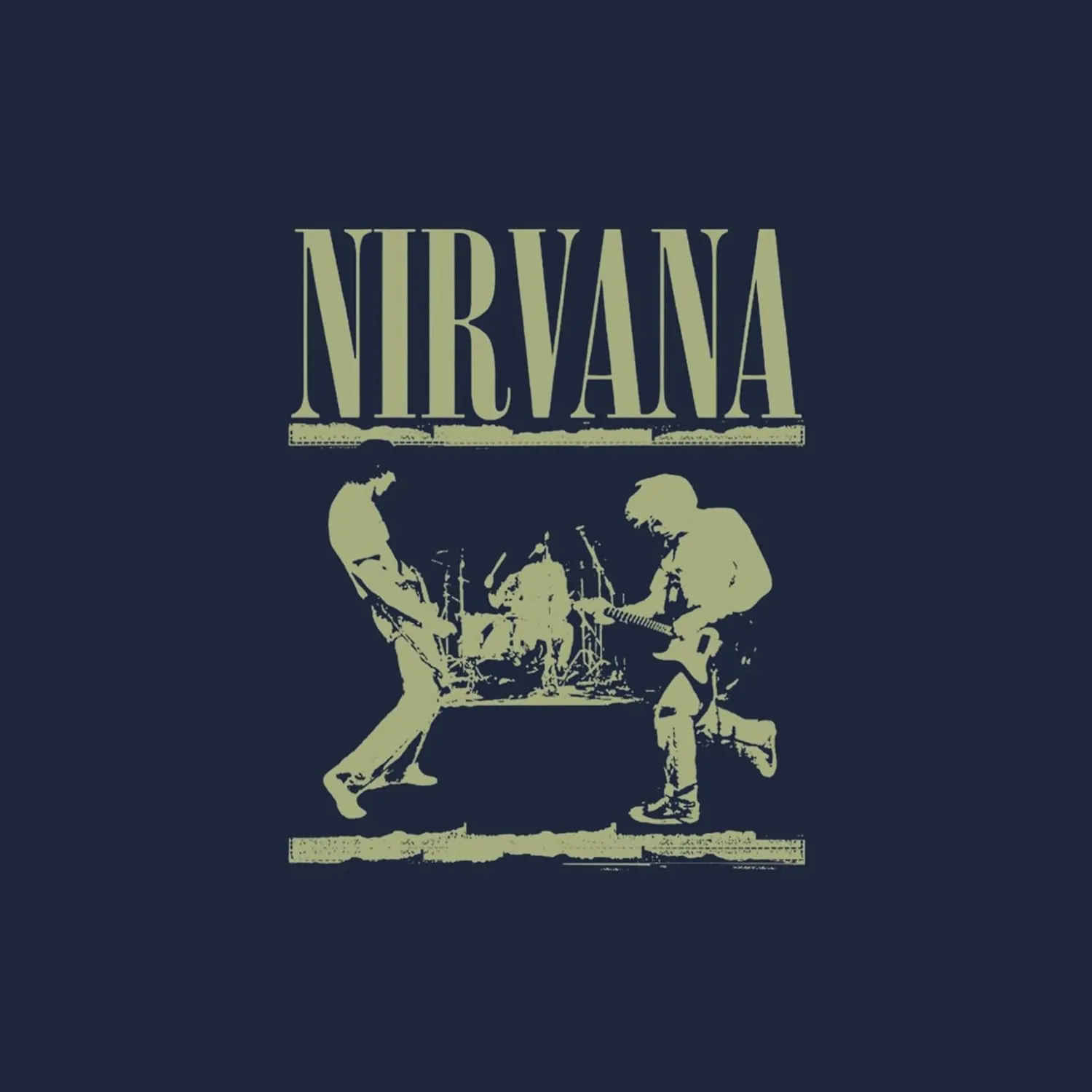 Nirvana Logo & Playing on Stage Adult Navy Short Sleeve T Shirt 90s Music Vintage Style Graphic Tees