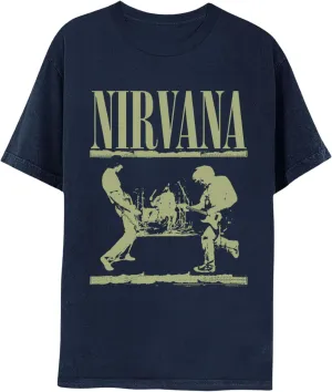 Nirvana Logo & Playing on Stage Adult Navy Short Sleeve T Shirt 90s Music Vintage Style Graphic Tees