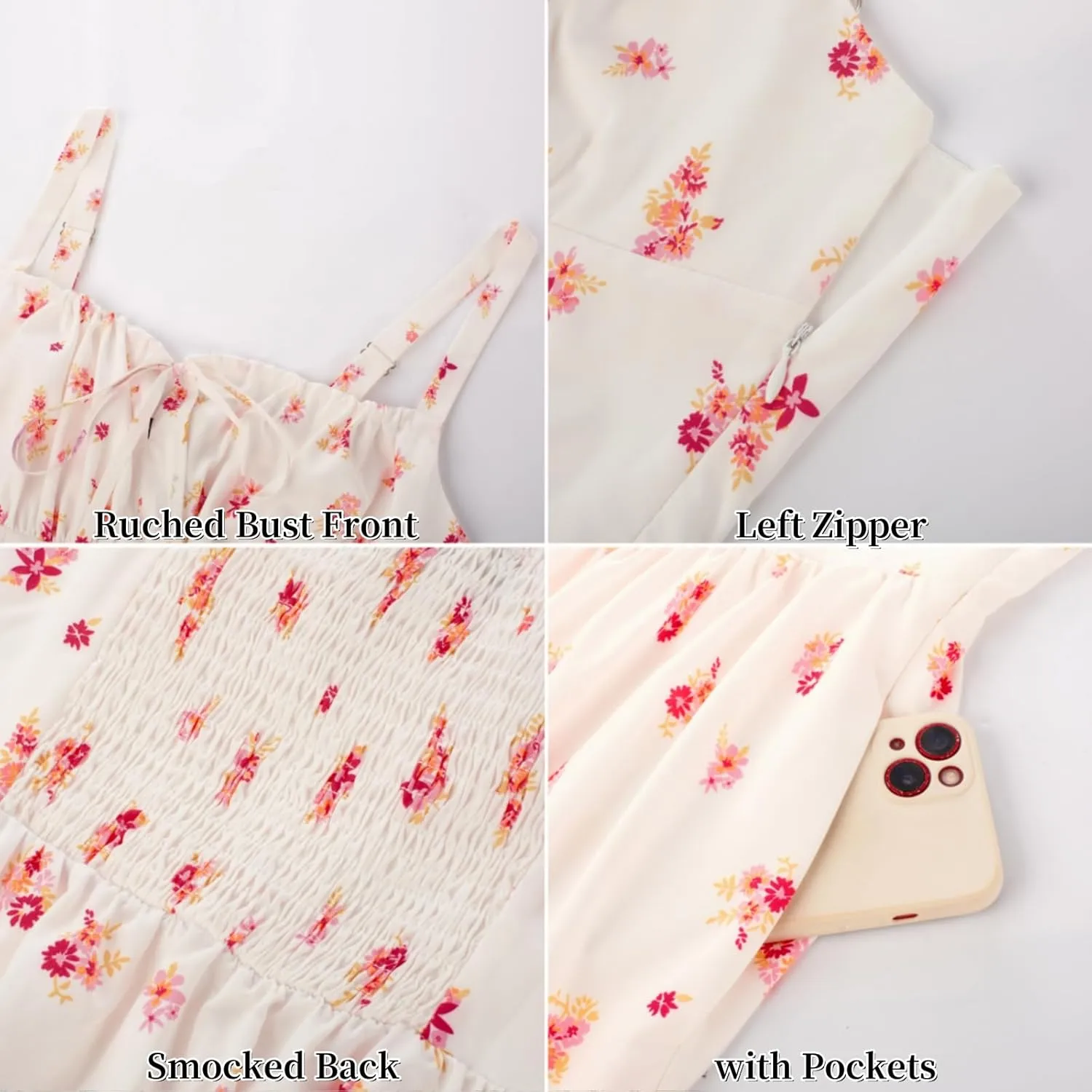 Scarlet Darkness Floral Printed Corset Dress Ruched Bust Cami Dress Flowy Sundress