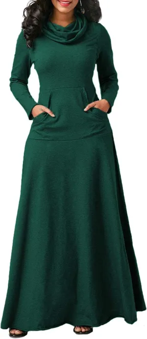 SEMATOMALA Women's Turtleneck Cowl Neck Long Sleeve Floore Length A Line Swing Long Dress Tunic Shirt Sweatshirts Halloween