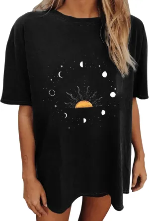 Summer Y2k Tops for Womens, Casual Vintage Short Sleeve T-Shirt, Girls Oversize Loose Round Neck Elastic Tee