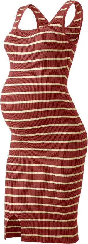 SUNNYBUY Women's Striped Maternity Dress Summer Tank Bodycon Dresses Knit Slit Pregnancy Clothes