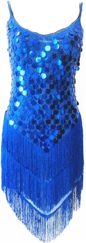Women Dance Dress Shining Sequined Fringed Latin Tango Rumba Samba Party Slip Dress