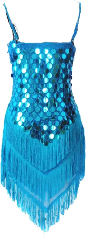 Women Dance Dress Shining Sequined Fringed Latin Tango Rumba Samba Party Slip Dress