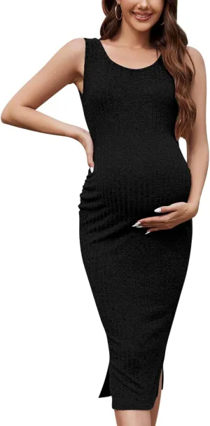 Women's 2024 Fashion Stretchy Maternity Tank Dress,Sleeveless Ribbed Maternity Dress for Baby Shower