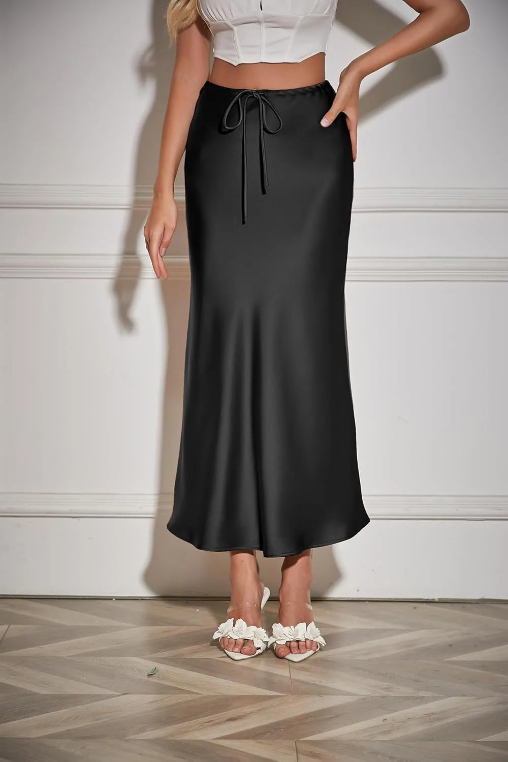 Womens Satin Maxi Skirt High Waisted Silk Elegant A Line Cocktail Party Long Skirts
