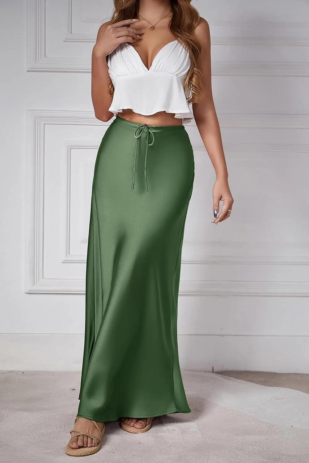 Womens Satin Maxi Skirt High Waisted Silk Elegant A Line Cocktail Party Long Skirts