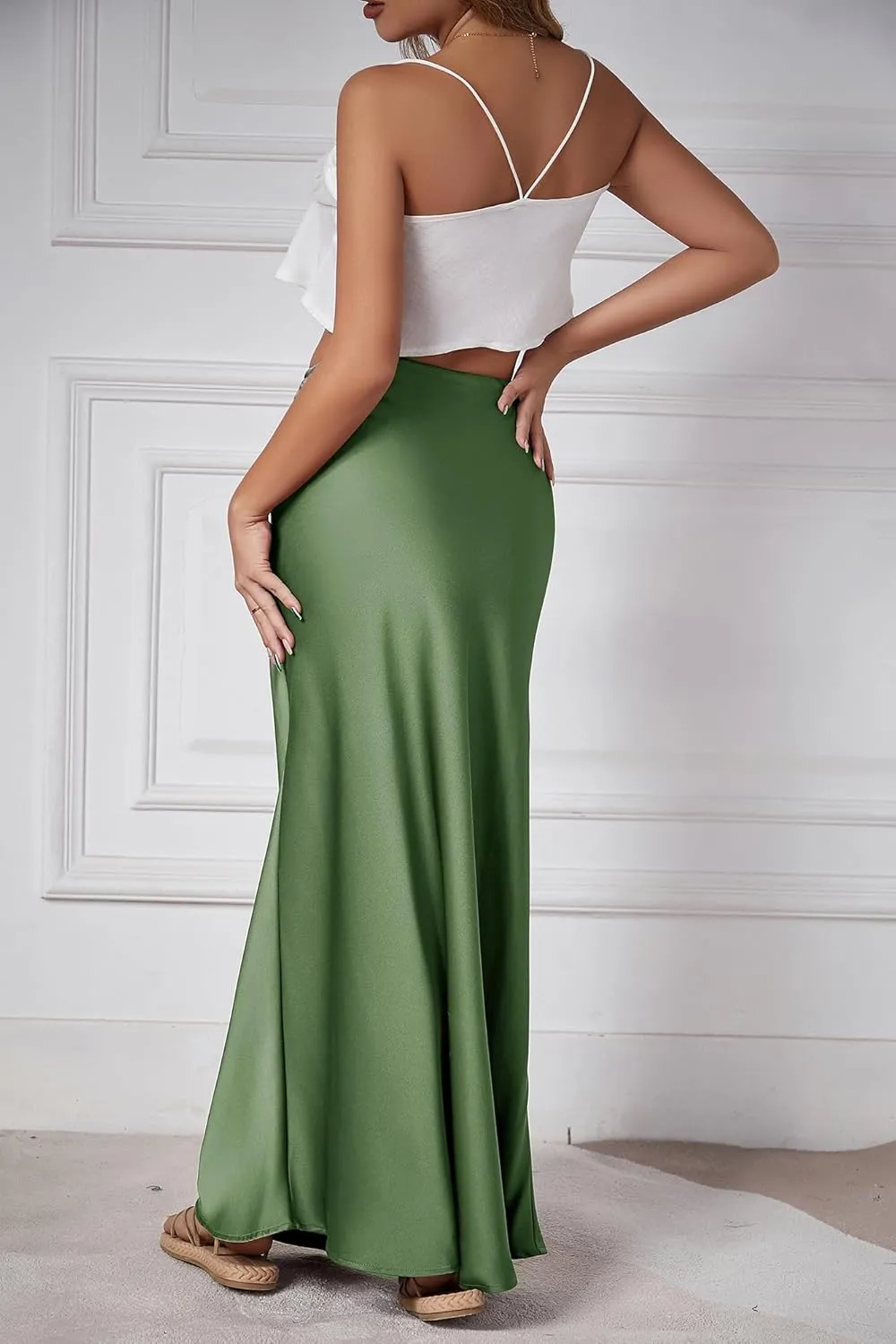 Womens Satin Maxi Skirt High Waisted Silk Elegant A Line Cocktail Party Long Skirts