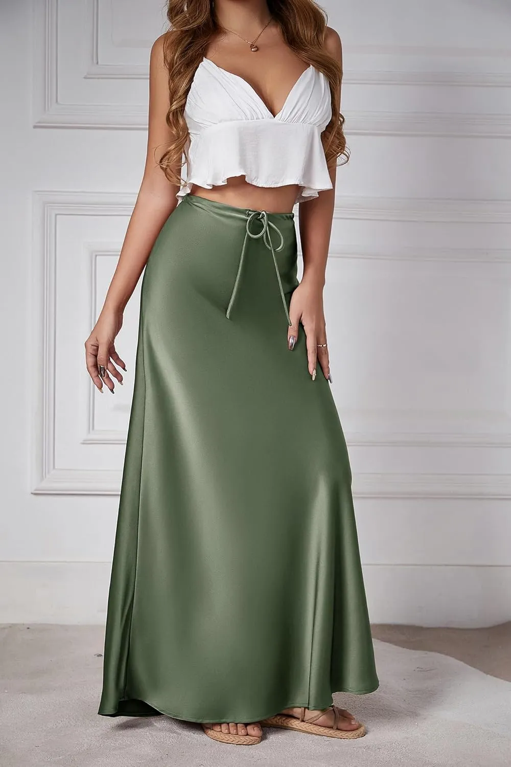 Womens Satin Maxi Skirt High Waisted Silk Elegant A Line Cocktail Party Long Skirts