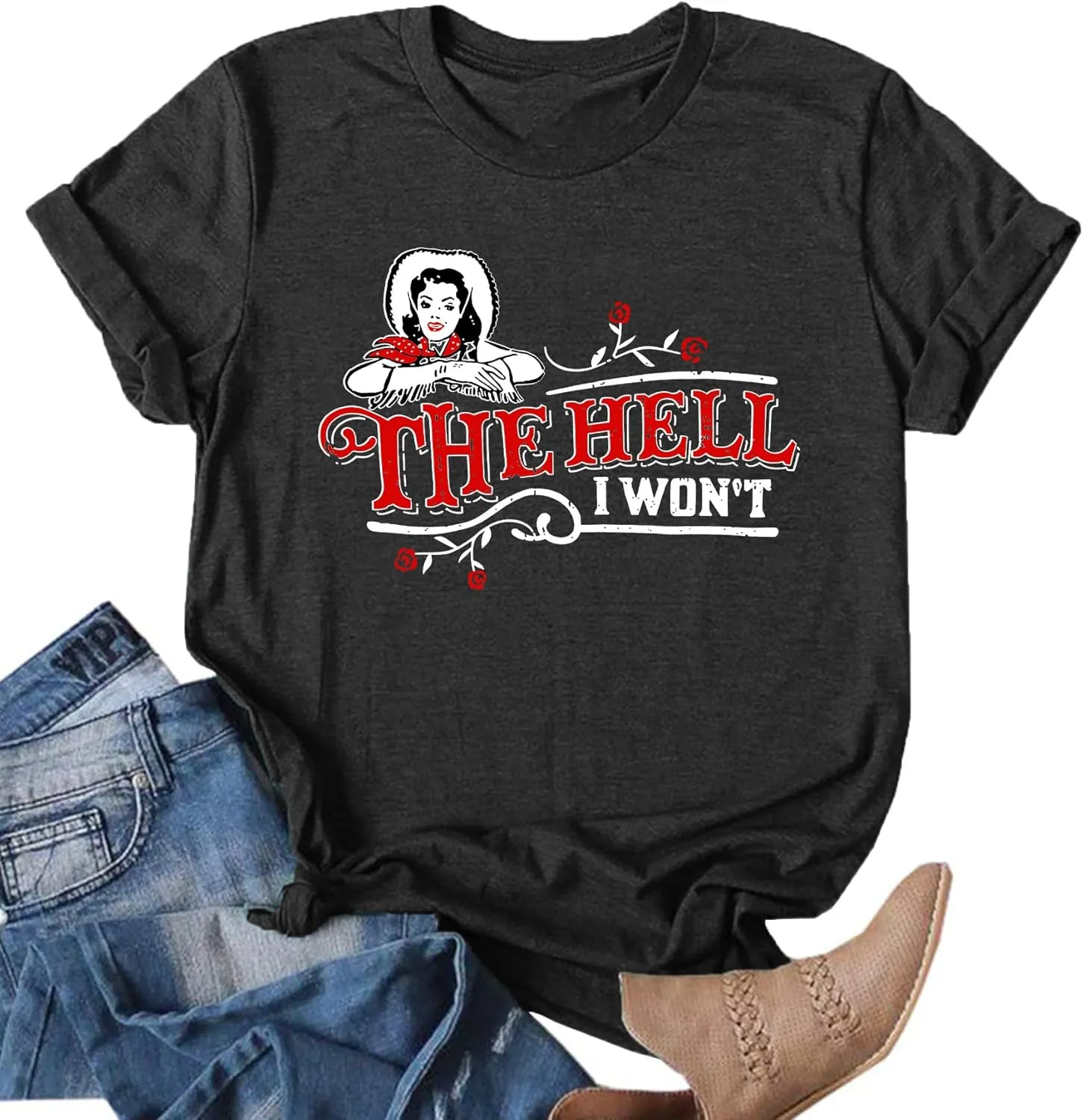 Womens Vintage Graphic T-Shirt Funny Saying Tees Casual Short Sleeve Top