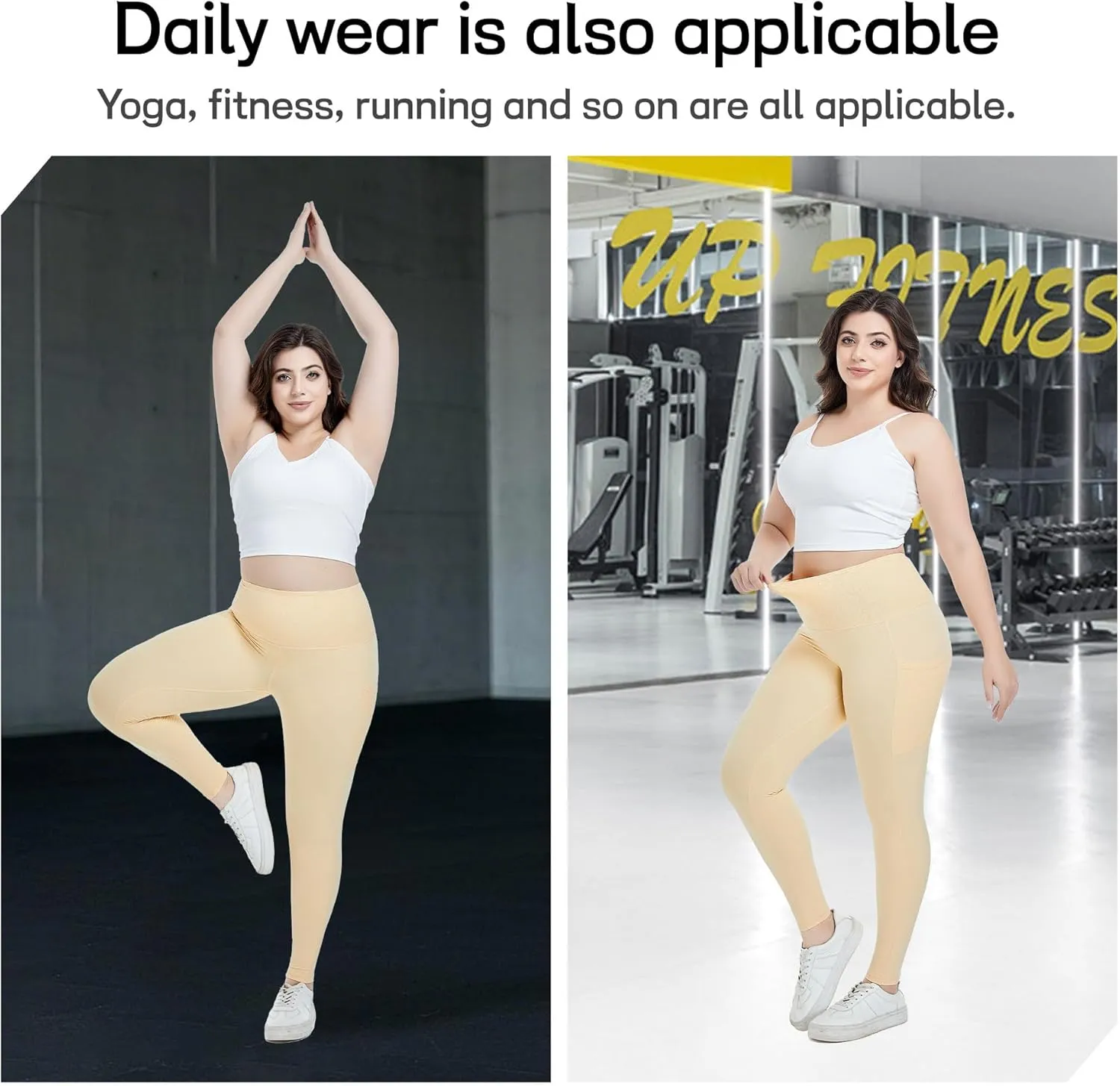 Women's Yoga Pants Lace High-Waist Leggings with Pockets, Soft Breathable Tummy Control Fit for Yoga Gym